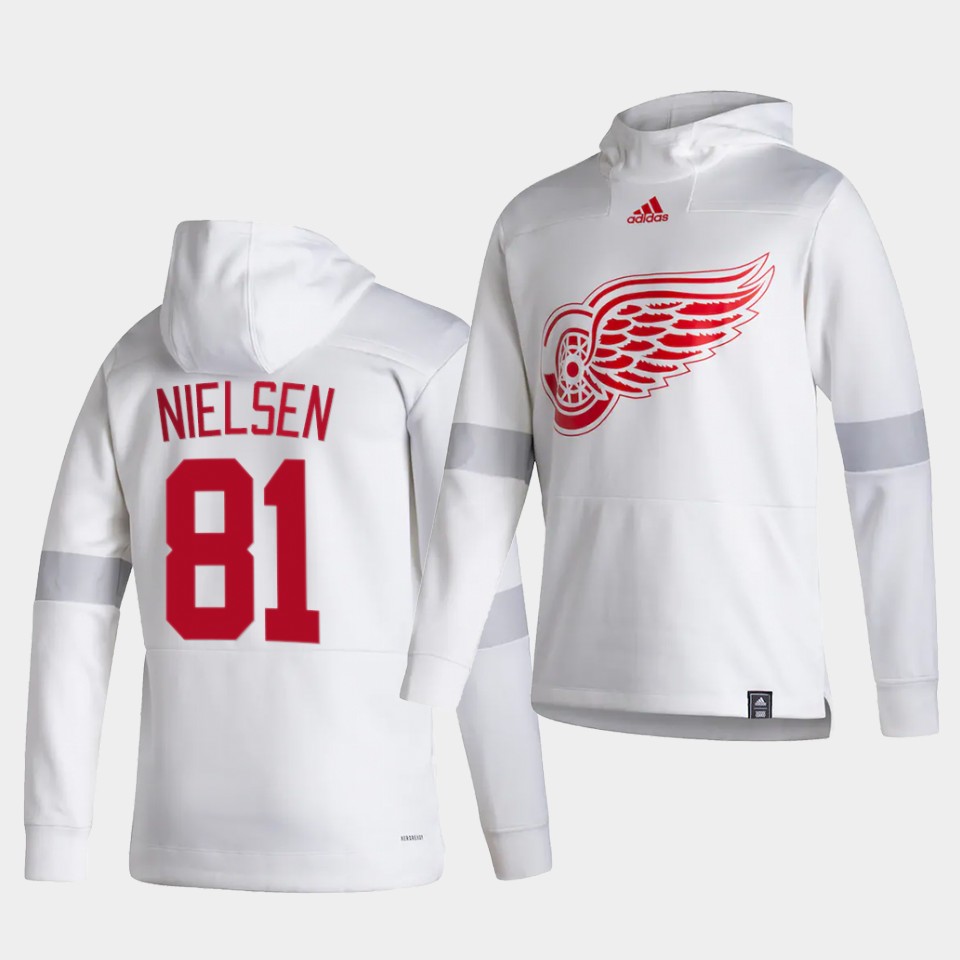 Men Detroit Red Wings 81 Nielsen White NHL 2021 Adidas Pullover Hoodie Jersey